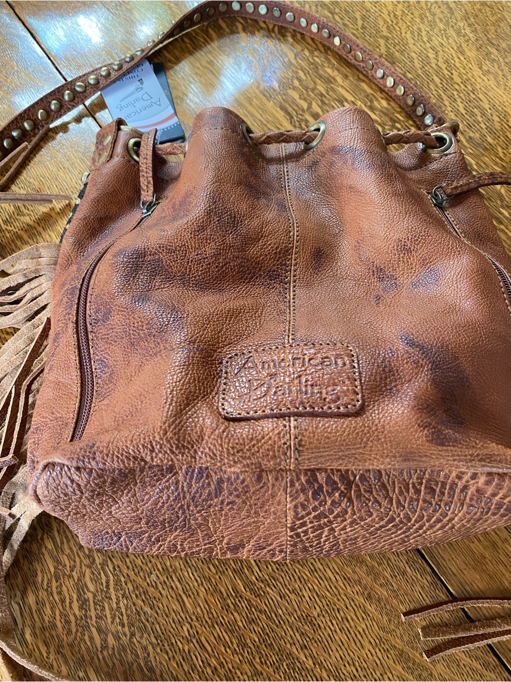 American Darling Black and Brown Leather Fringe Studded Shoulder Bag - Picture 8 of 15